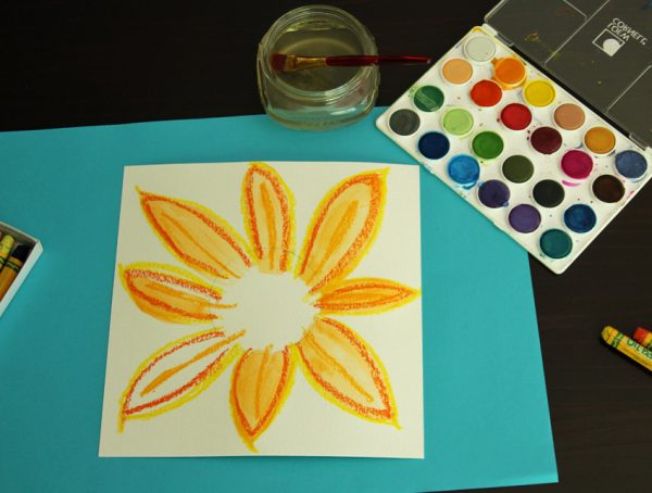 Watercolor resist sunflower art