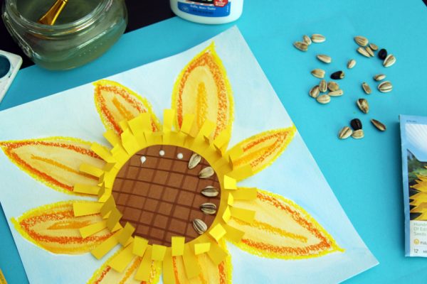 Sunflower art project with real sunflower seeds