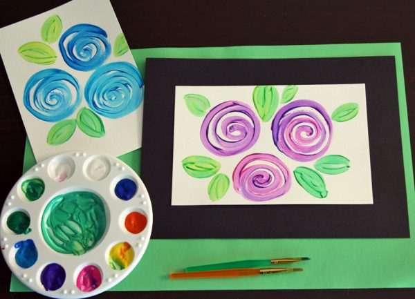 Swirly flowers painted card or gift