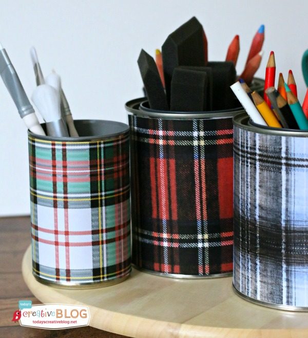 DIY Tartan Plaid Desk Accessories