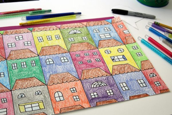 Tessellating houses art project for kids