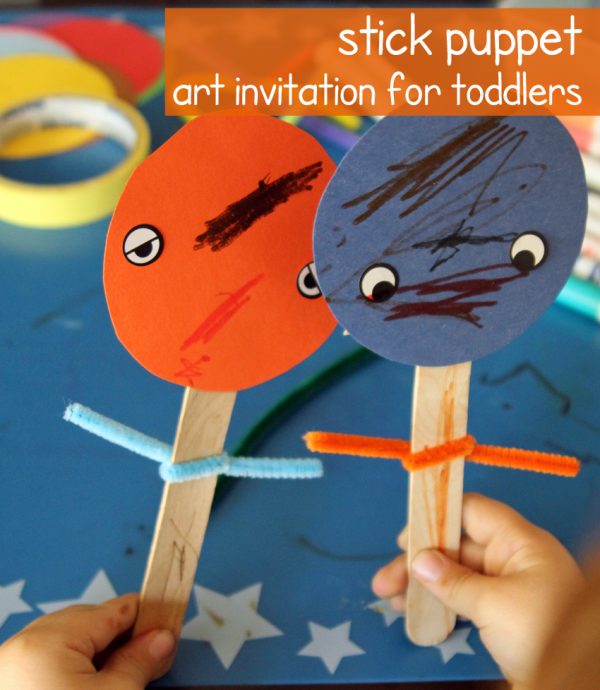Toddler stick puppet art invitation