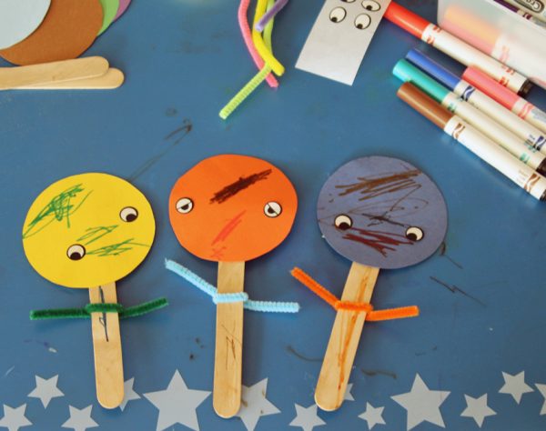 Create stick puppets with toddlers
