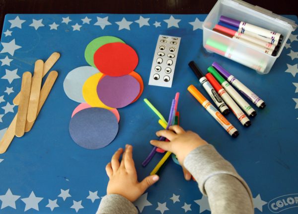 Making stick puppets with toddlers