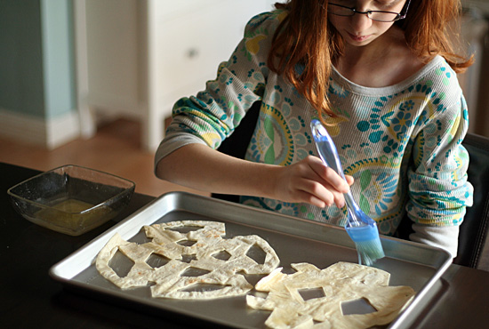 Making tortilla snowflakes