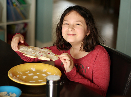 Tortilla snowflakes with powdered sugar