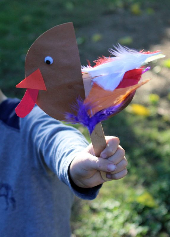 Craft a turkey stick puppet for Thanksgiving