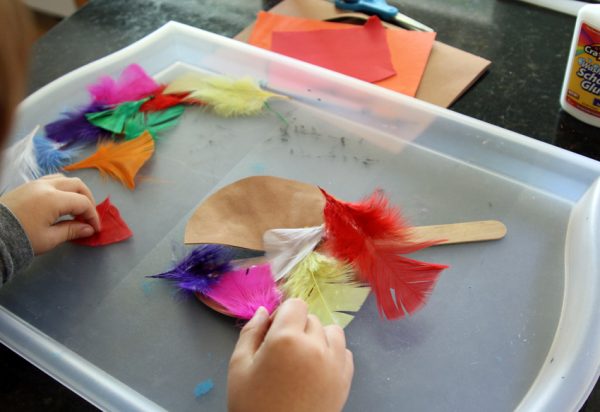 Colorful feathers for a turkey puppet