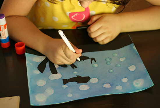 Underwater silhouette art with paper and marker
