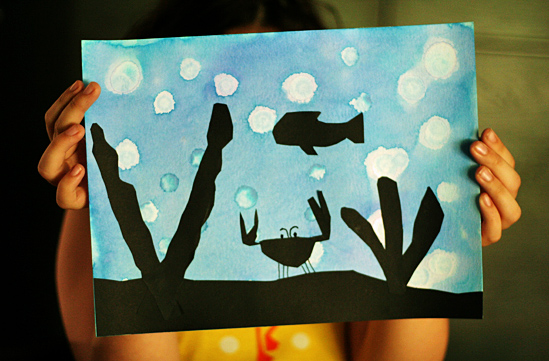 Underwater silhouette art project for kids