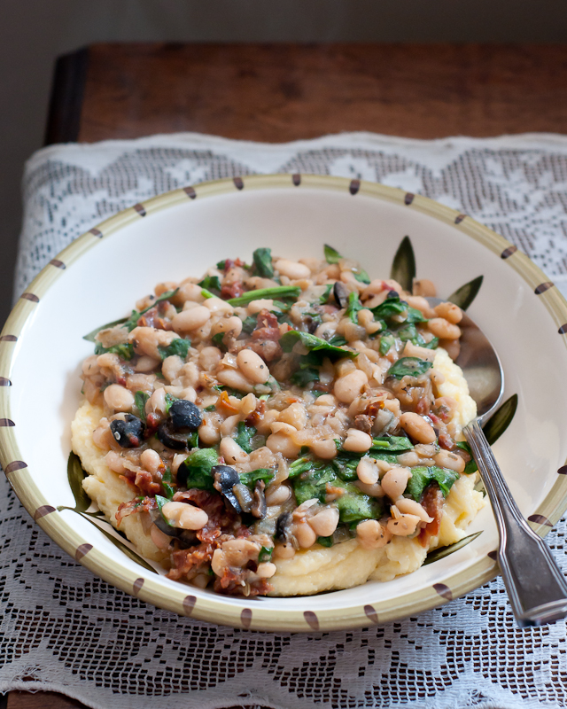 Creamed Polenta with White Beans and Spinach