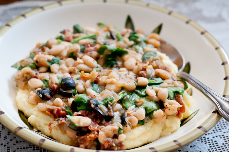 Creamed Polenta with White Beans and Spinach Recipe