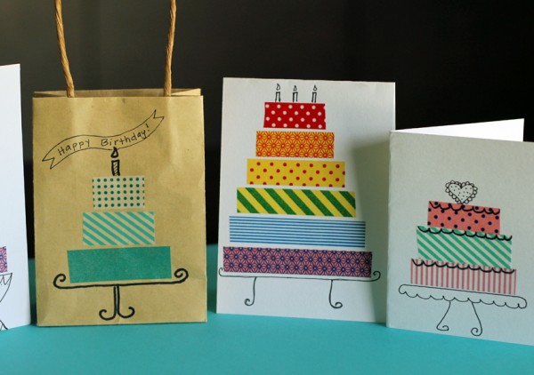 Washi tape cakes for cards and gift bags