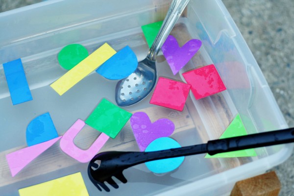 Foam shapes and scoopers in the water table