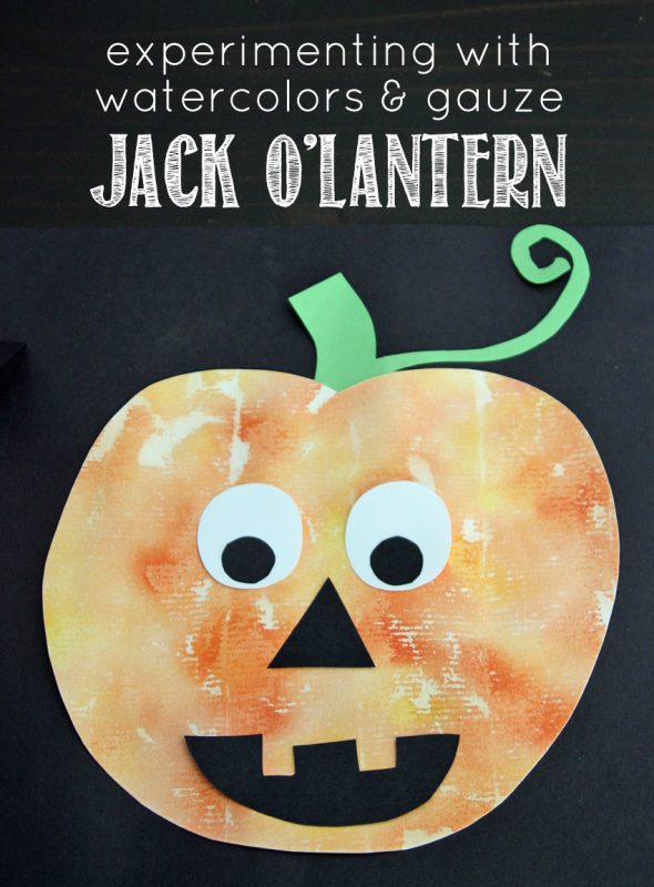 Watercolor and gauze painted Jack O'Lantern