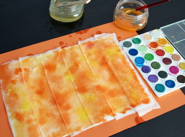 Watercolor and gauze painting for kids