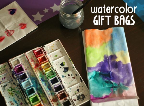 Creating gift bags with watercolors and white lunch bags