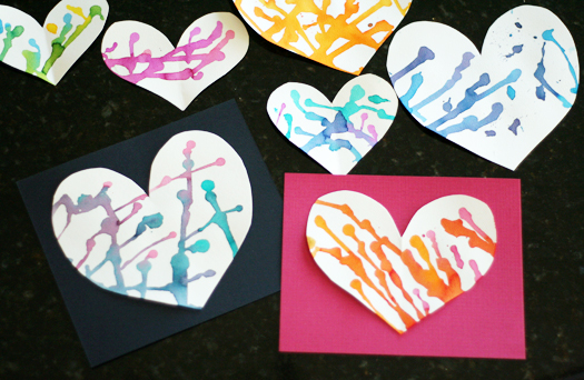 Colorful Puddle-Painted Hearts finished