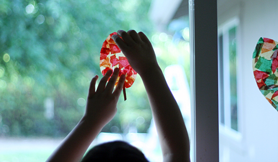 Wax and tissue paper leaf sun catchers