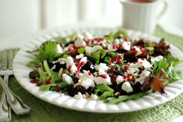 Arugula, watercress, goat cheese and blackberry salad