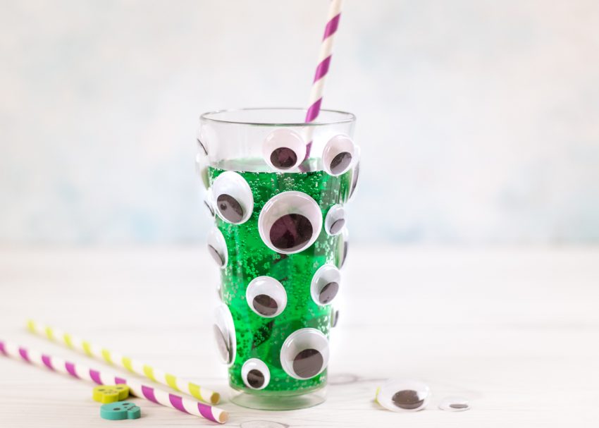 Googly Eye Juice Glasses for Halloween - quick and Mess-Free, these glasses are perfect for serving drinks or as party favors in your next Halloween party!