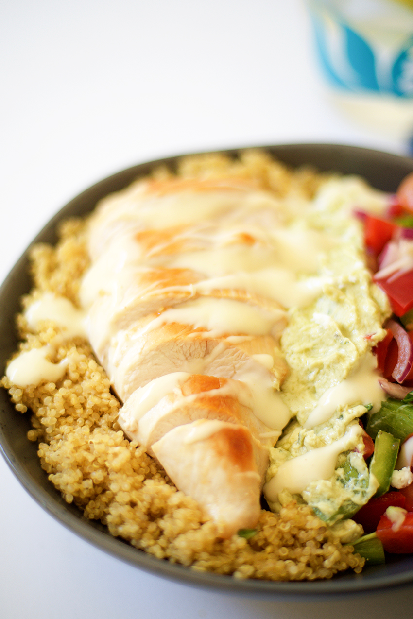 Greek Chicken, Avocado and Quinoa Salad Bowl recipe