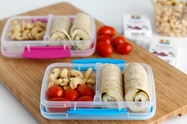 Making School Lunch Box Turkey Pesto Roll Ups