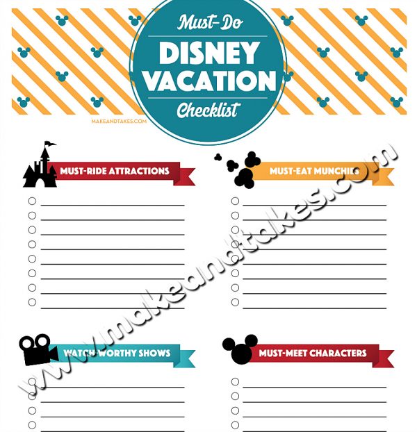 Must-Do Disney Vacation Free Printable Checklist