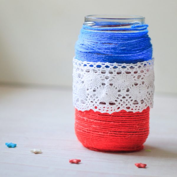 Patriotic Yarn Wrapped Jars Craft