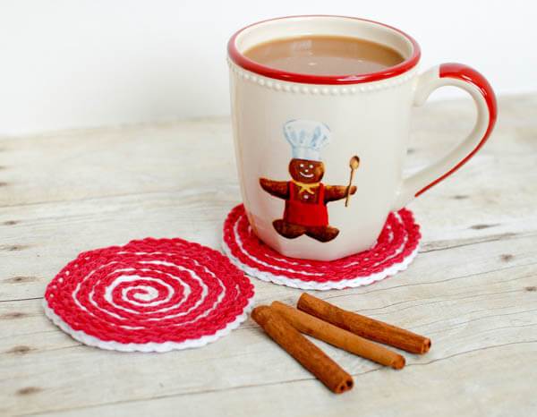 Peppermint Swirl DIY Crochet Coasters