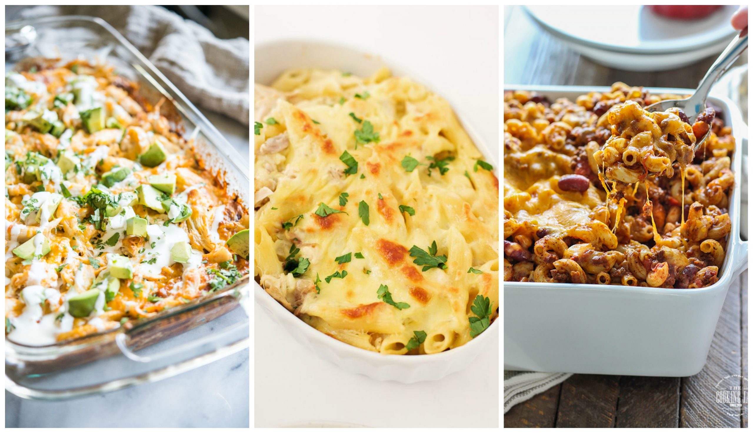 Warm winter casserole in a baking dish on a wooden table