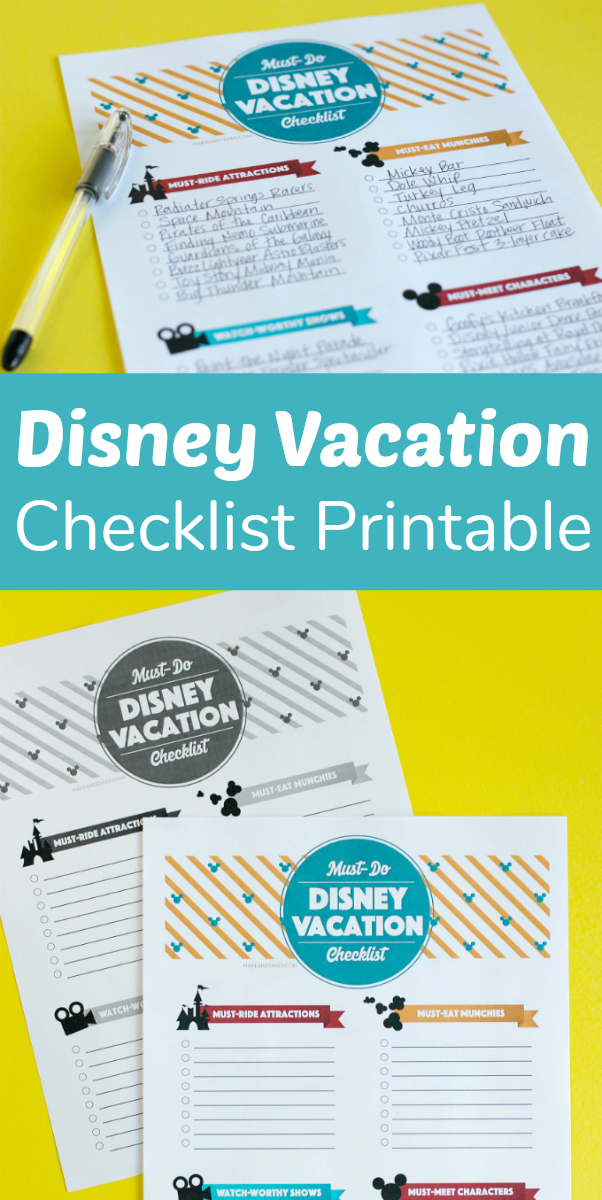 Printable Disney Vacation Checklist for Families