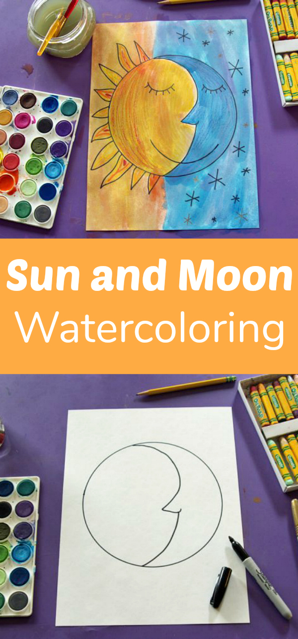 Sun and Moon Watercolor Project for Kids