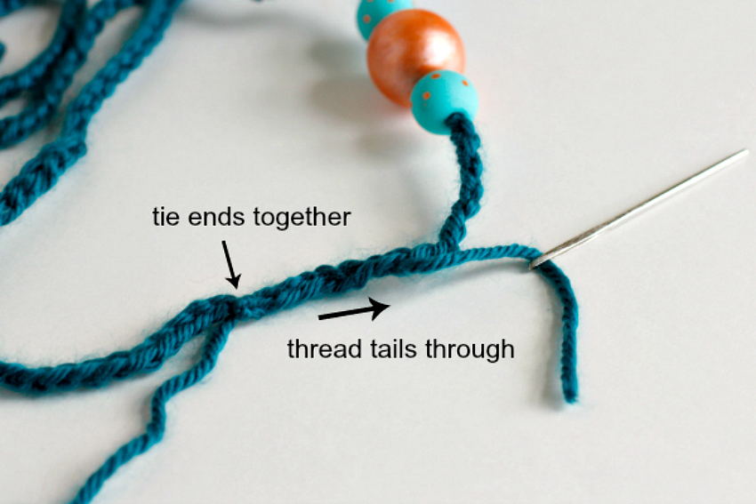 Threading Tails through Crochet Chain Stitch