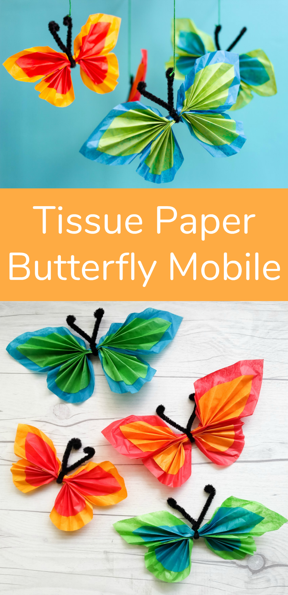 Tissue Paper Butterfly Mobile Kids Craft