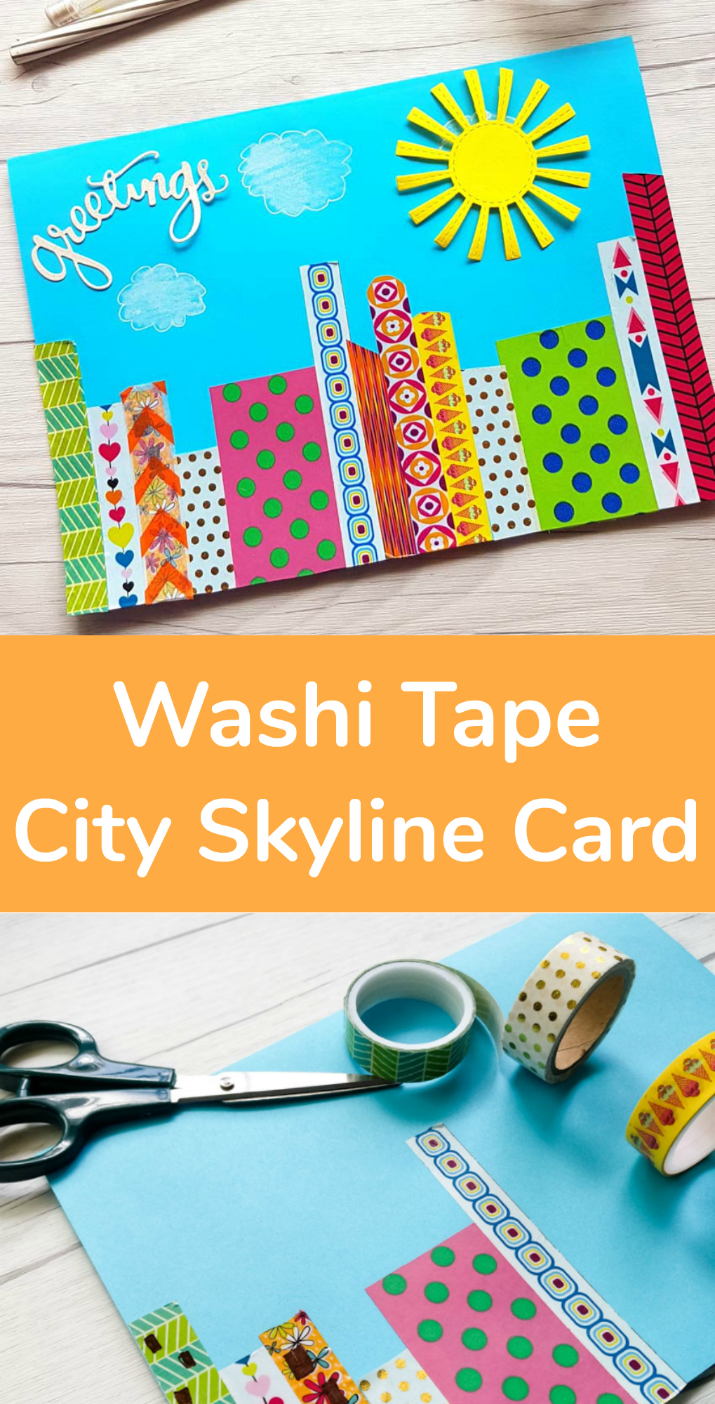 Washi Tape City Skyline Greeting Card