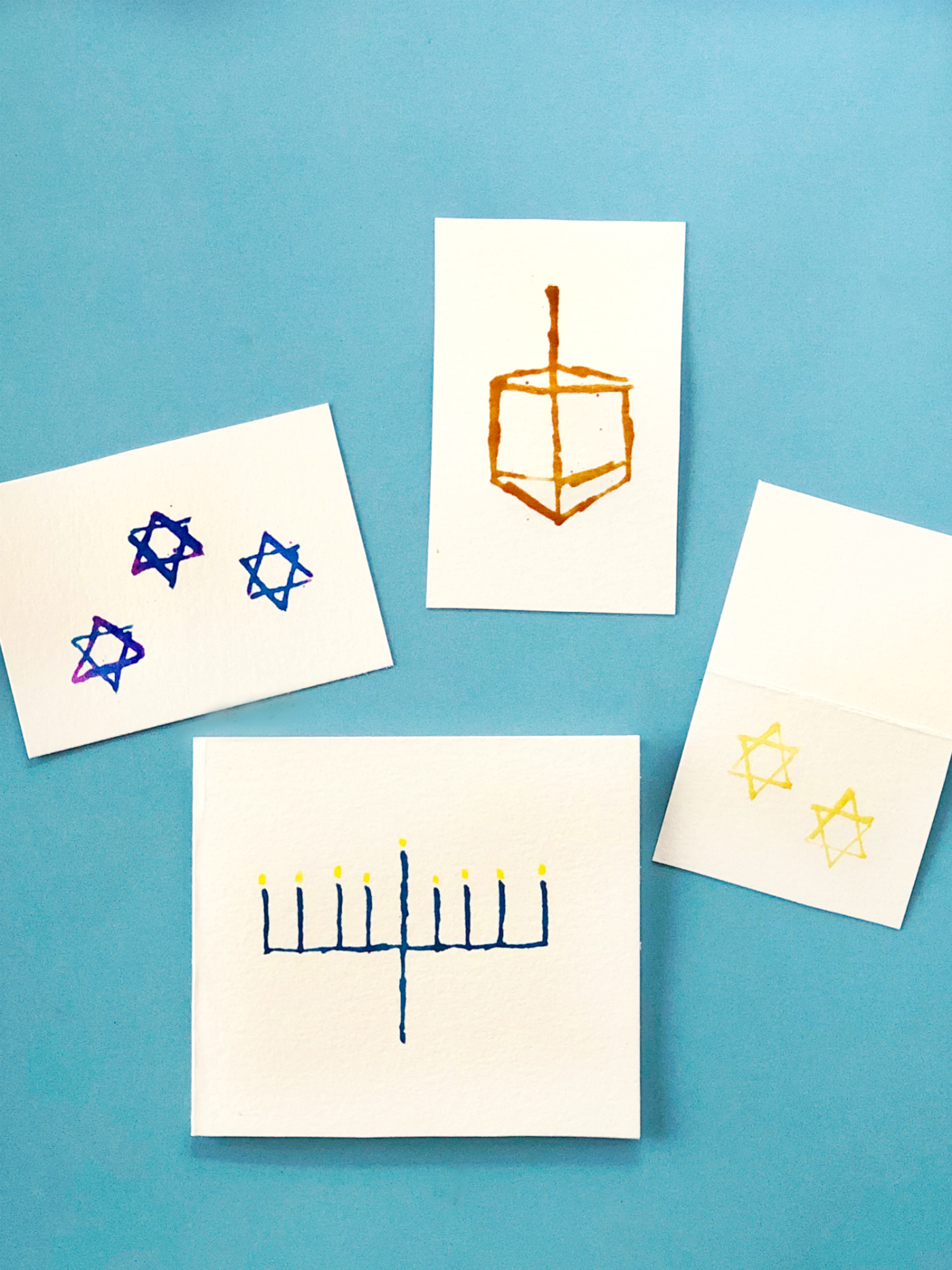 Watercolor Hanukkah Menorah Star of David Dreidel