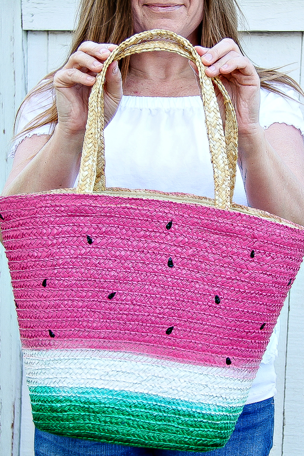 DIY Watermelon Straw Tote Bag for Summer - Make and Takes