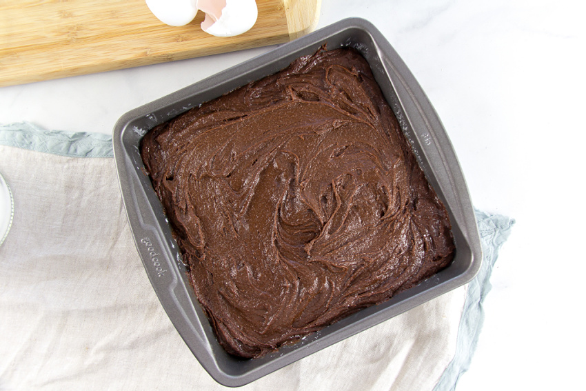 brownie mix in a square tin
