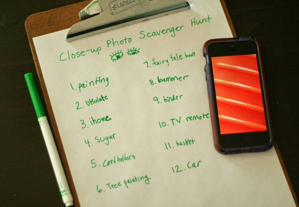 Close-up photo scavenger hunt recording sheet