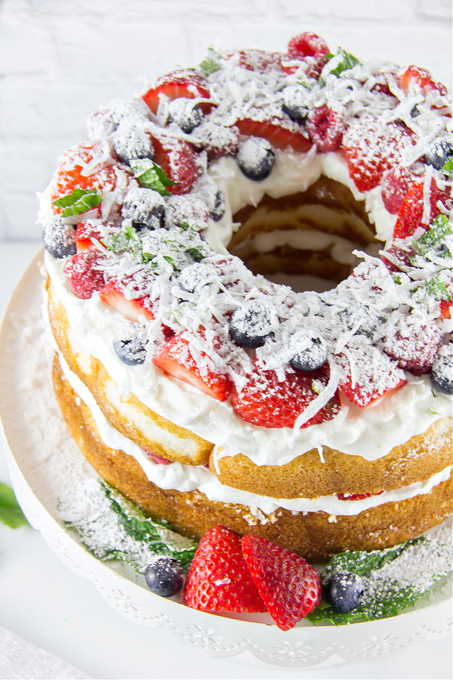 an angel food cake decorated for the 4th of July