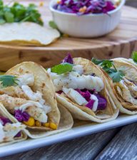 fish tacos with red cabbage slaw