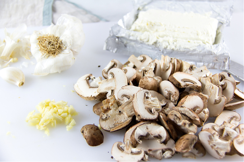 fresh mushrooms and garlic with cream cheese for green bean casserole