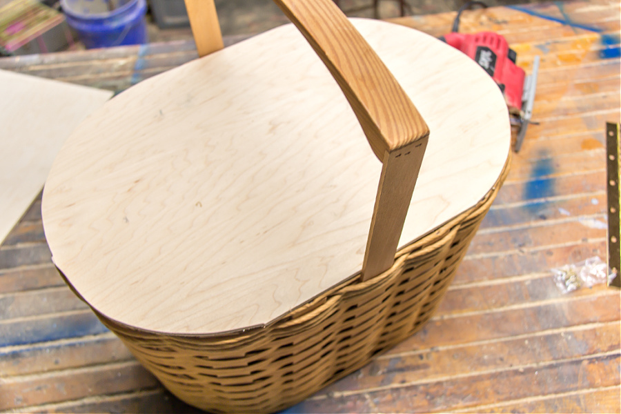 a plywood lid made for a picnic basket