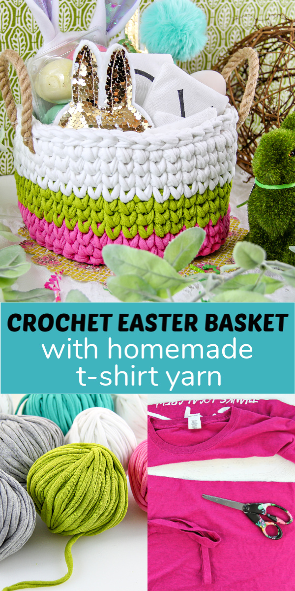 Crochet square basket with t-shirt yarn - tshirt yarn and crochet