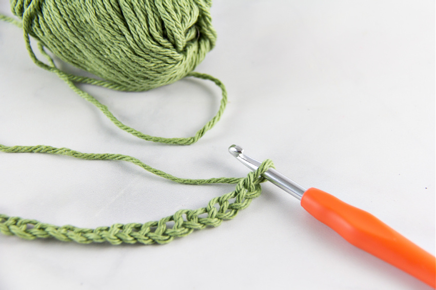 crochet chain in rosemary green 