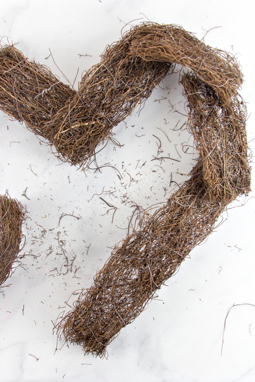 natural vine garland cut and shaped like a heart