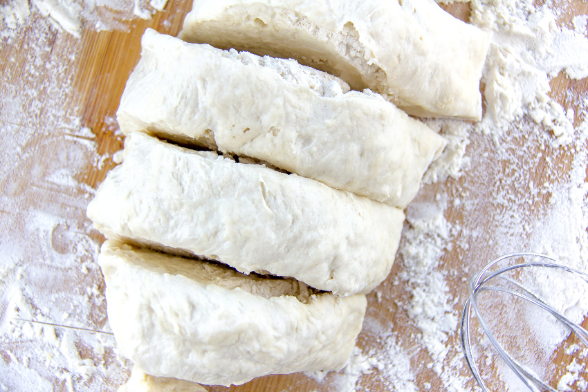 dough cut into slices