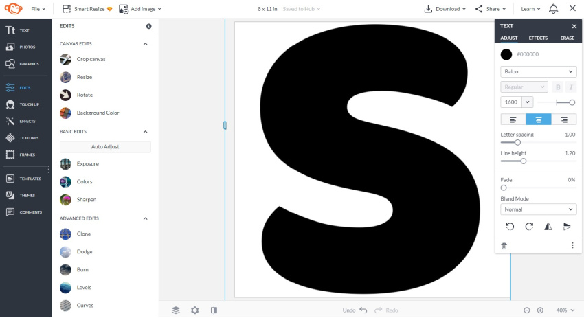 screenshot of the letter s in PicMonkey