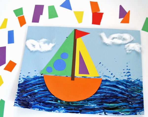 Rainbow Sailboat Collage Art Project